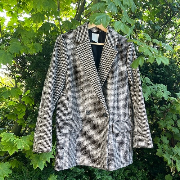 H&M Oversized Wool-Blend Tweed Double Breasted Blazer - Size 10 - Picture 2 of 6